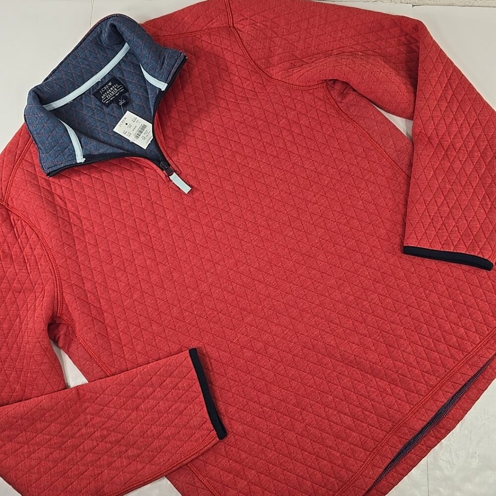 NWT J CREW AUTHENTIC FLEECE HOT ORANGE PULLOVER SWEATER 3/4 ZIP SIZE LARGE NEW..